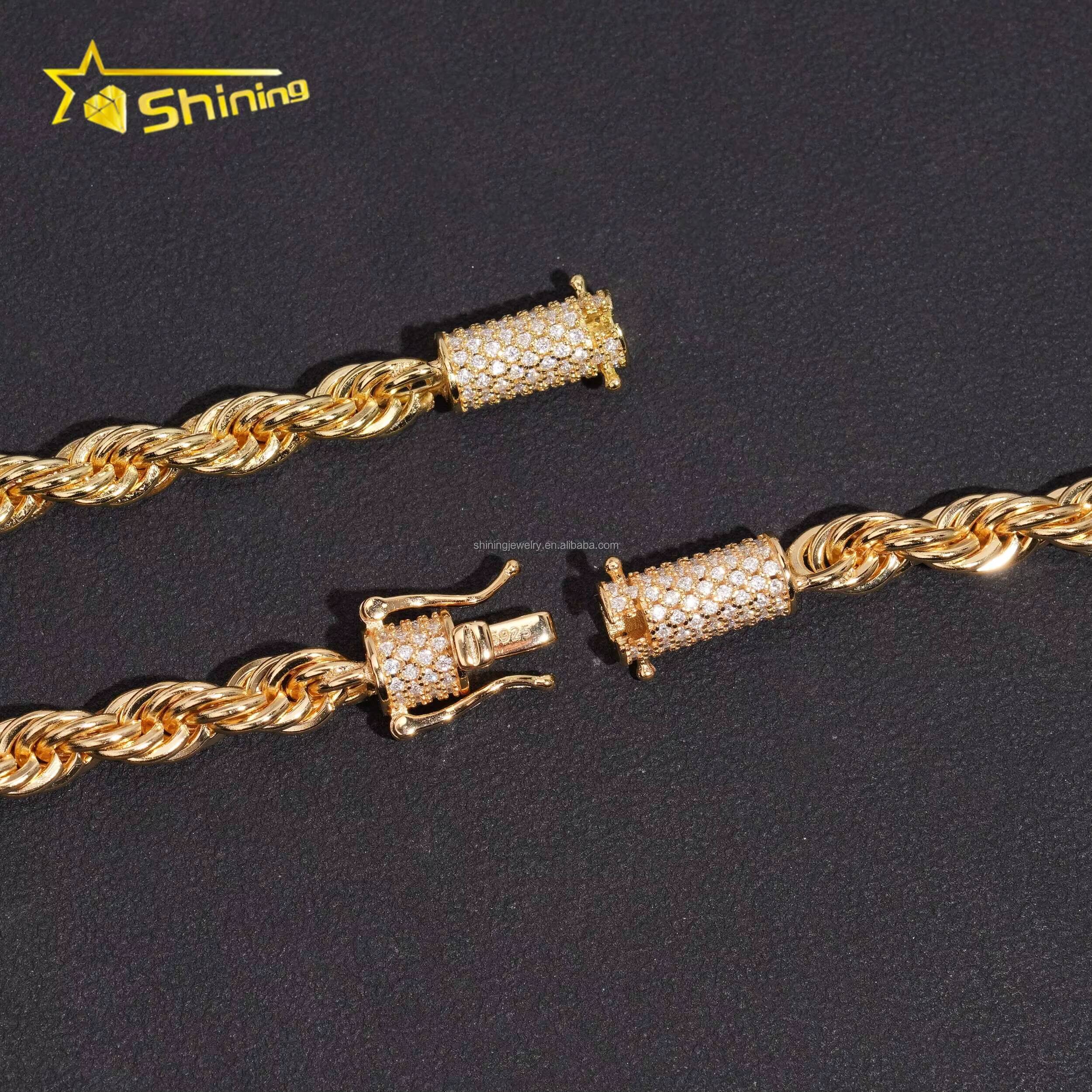 Bulk Stock Drop Shipping Fire Jewelry 6mm Width Stainless Steel 316L VVS Moissanite Clasp Diamond Rope Chain Set Hip Hop Style