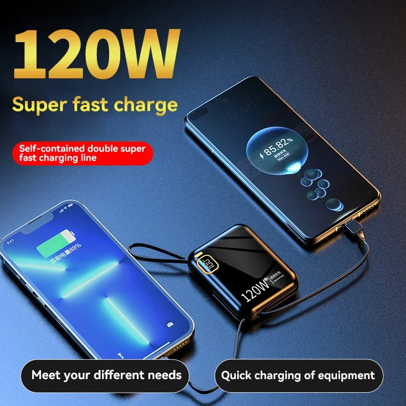 120W 50000mAh Portable Power Bank High Capacity Cable Two-way Fast Charging Mini Powerbank for iPhone 251110