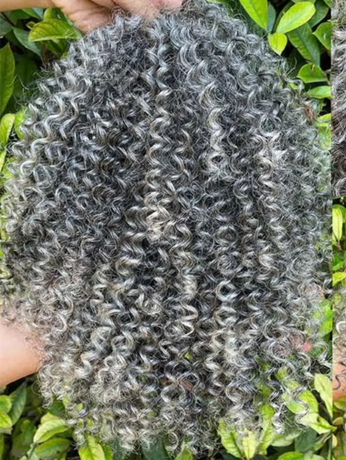 Salt and pepper kinky curly gray head band wigs short grey glueless salt&pepper real human hair wigs silver headband afro Daily wig