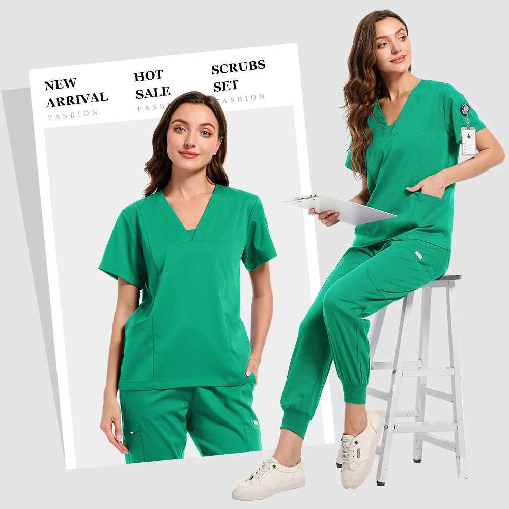 High Quty Uniforme Medical Nurse Uniform Scrub Set Women and Mens Modern V-Neck Top and Pant Hospital Workwear Doctor Suits X2504101
