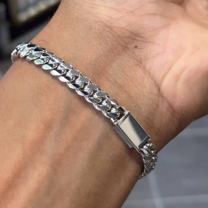 Fine Jewelry Handmade 6mm-10mm 14K 18K White Gold 925 Sterling Silver Plain Sleek Lock Solid Miami Cuban Link Bracelet for Men
