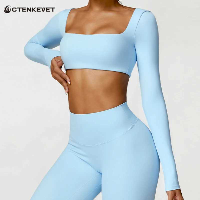 Sports long sleeved womens outdoor running fitness T-shirt long sleeved yoga shirt push up exercise single piece topW250411