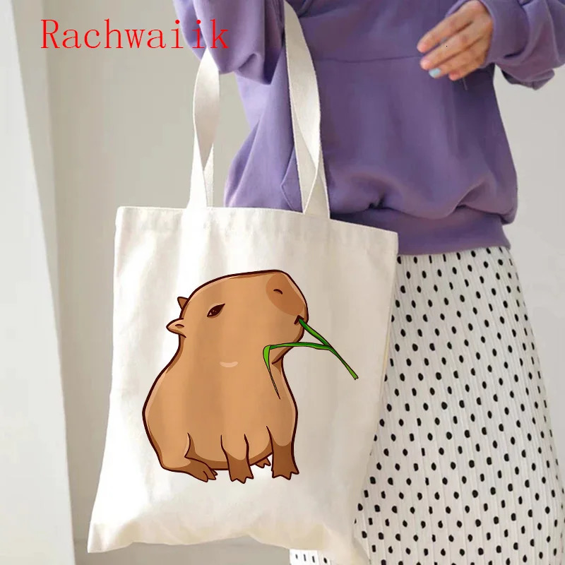 Hip Hop Woman Capybara Tote Bag Shopper Canvas Shoulder Capibara Eco Harajuku Casual Shopping Women Female 251110