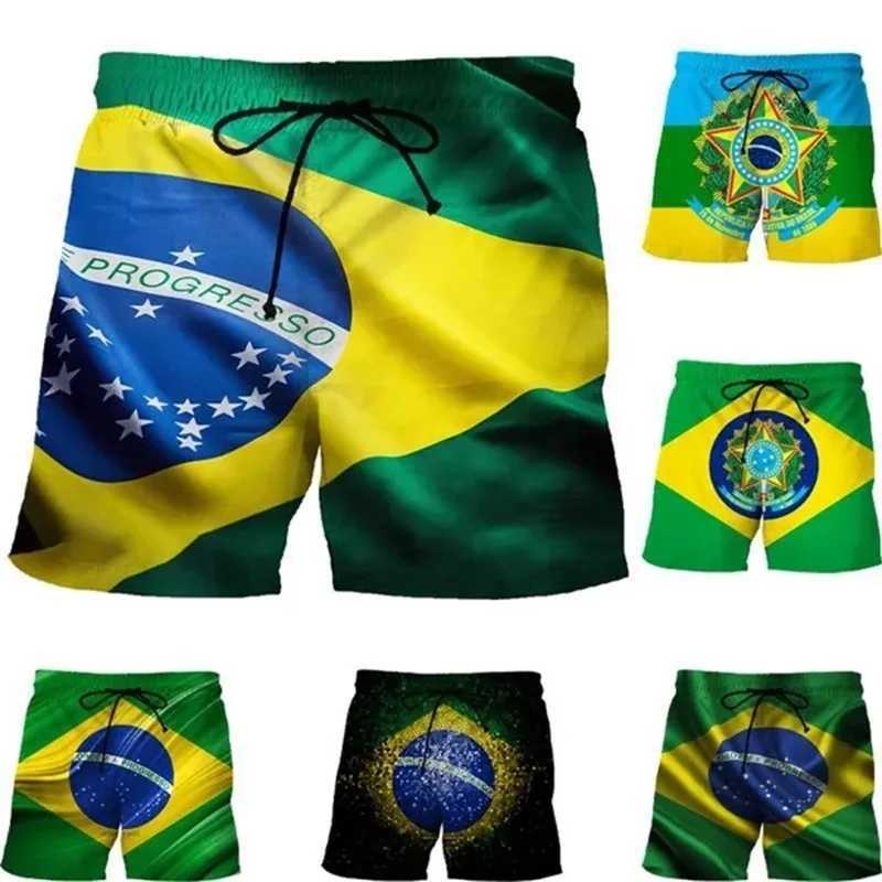 3D printed Brazilian flag pattern beach shorts for mens summer fashion casual board shorts for mens outdoor sports gym swim trunksW250410