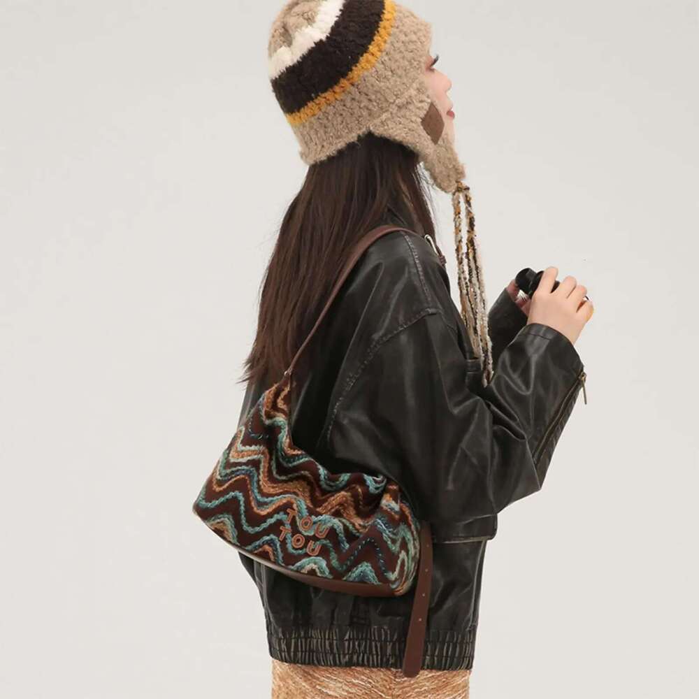 TOUTOU Women Underarm Original Designer Woolen Layered Handbag 2025 Autumn Crossbody Shoulder Armpit Bag Birthday Gift