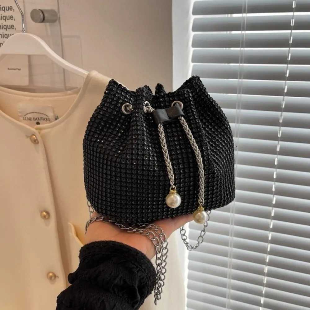 Shiny Evening Banquet Bag Korean Style Handbag Rhinestone Shoulder Bag Small Purse Bucket Bag Drawstring Crossbody Bag WeddingT251110