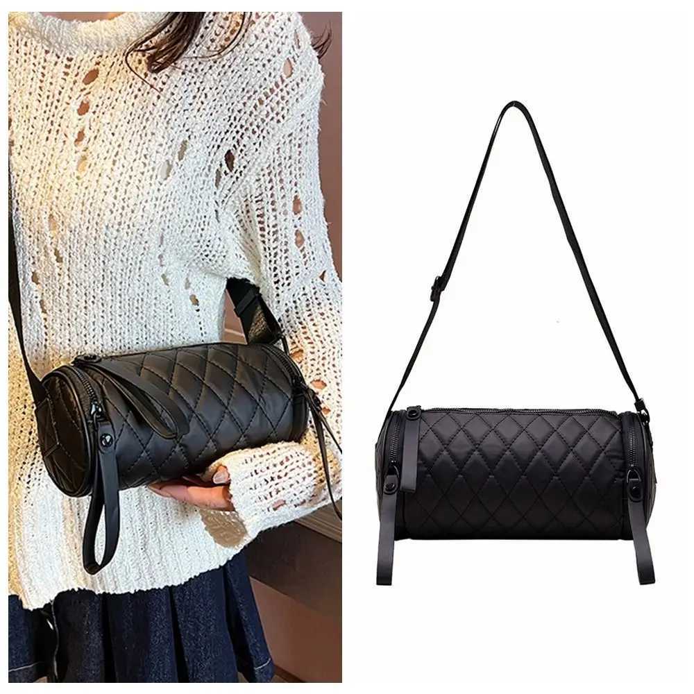 Fashion Round Lingge Cylinder Bag Oxford Zipper Pillow Bag Korean Style Single Shoulder Bucket Bag MaleT251110