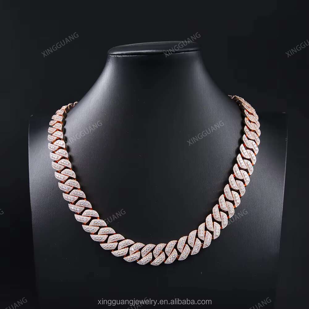 XG Pass Diamond Tester 15mm Wide Moissanite Cuban Chains Silver Plated Gold Iced Out Vvs Moissante Chains Necklaces for Men