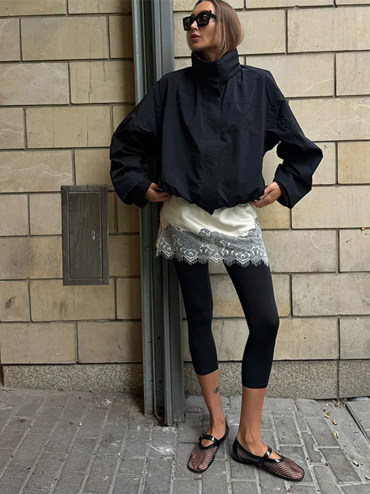 Casual Solid Stand Collar Coats Women All-matching Long Sleeve Drawstring Coat Female 2025 High Street Autumn Lady Outwears 251105