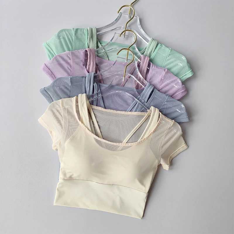 Womens Pilates Training and Fitness Set Chest Mat Yoga Set Top Quick Drying High end Feeling Sports Short Sleeve BreathableW250411