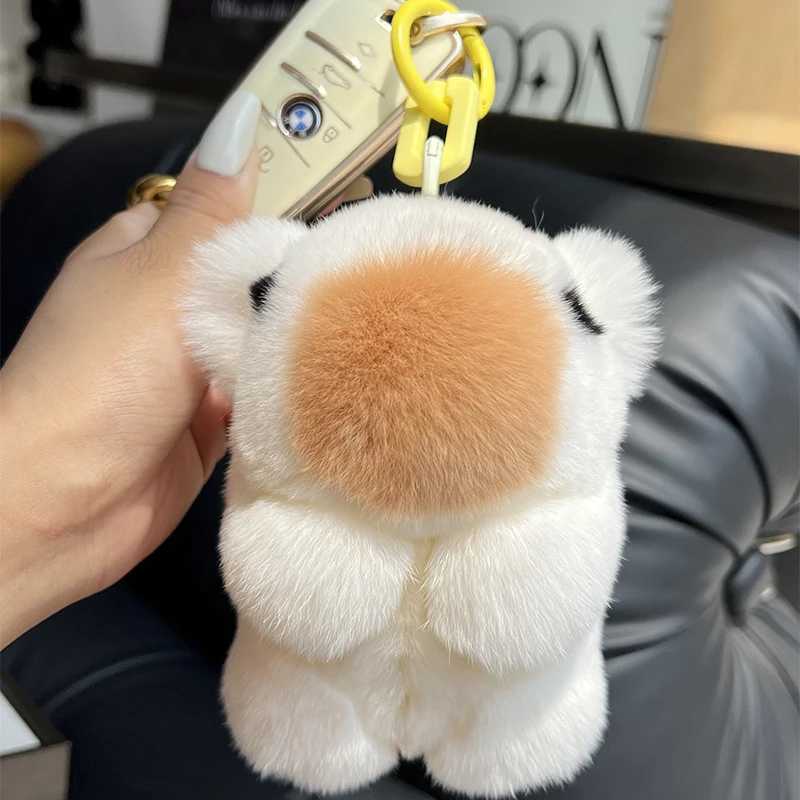 Luxury real Rex rabbit fur capybara Penant keychain cute female puppy bag car keyring charming decoration childrens jewelry pavilion gift W250411