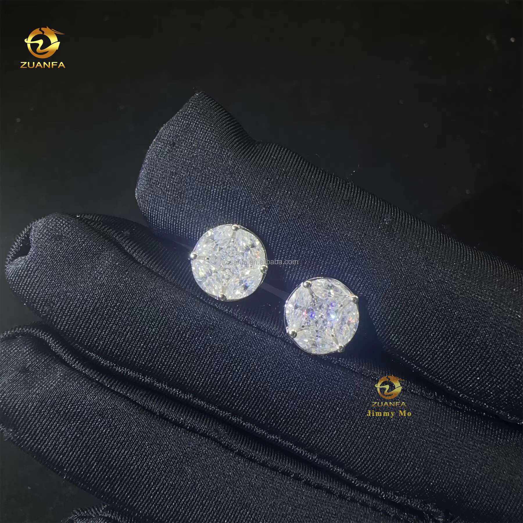 Hip Hop Luxury Rapper Style Iced Out Man Stud Earrings Marquise+Princess Moissanite Diamond Screw Back Stud Earring 925 Silver