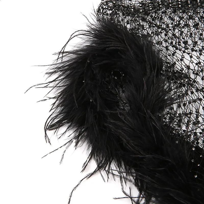 Sheer Fishing Net Vest Men Sexy Feather Sleeveless Top Shiny Hollow Out Rhinestone Mesh Tank Tops Gay Sissy Night Club Costume 250411