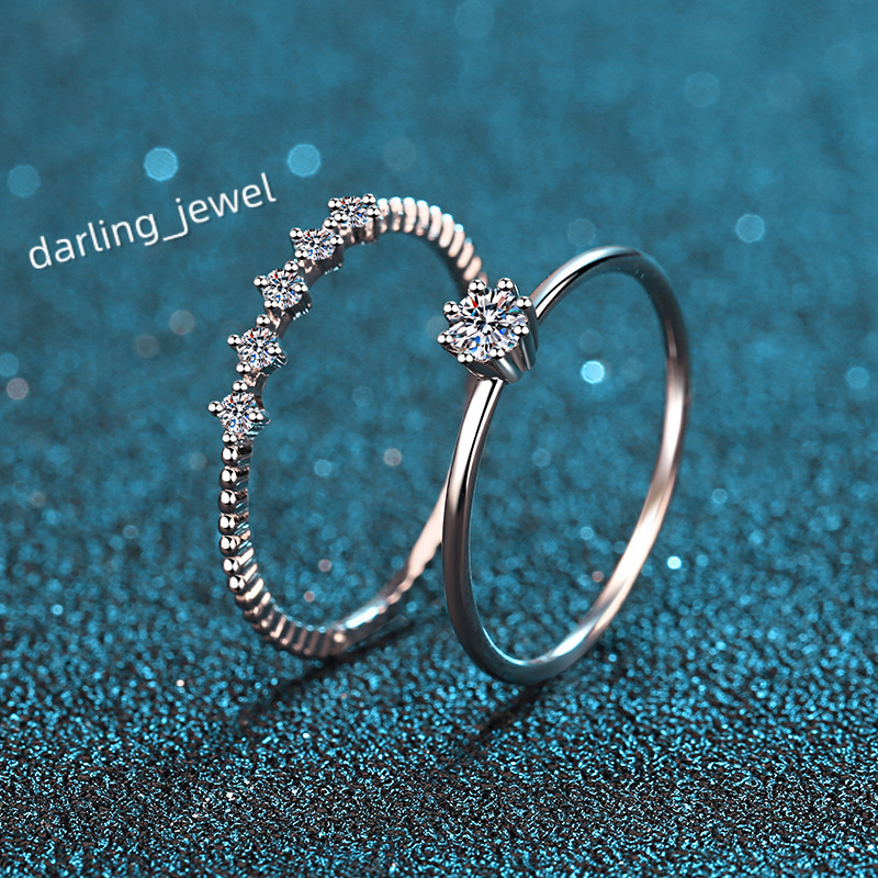 Fashion S925 Sterling Silver Plated Pt950 Gold 10 Points Moissanite Ring Eight Claw Ring Manufacturers Wholesale Diamond Ring