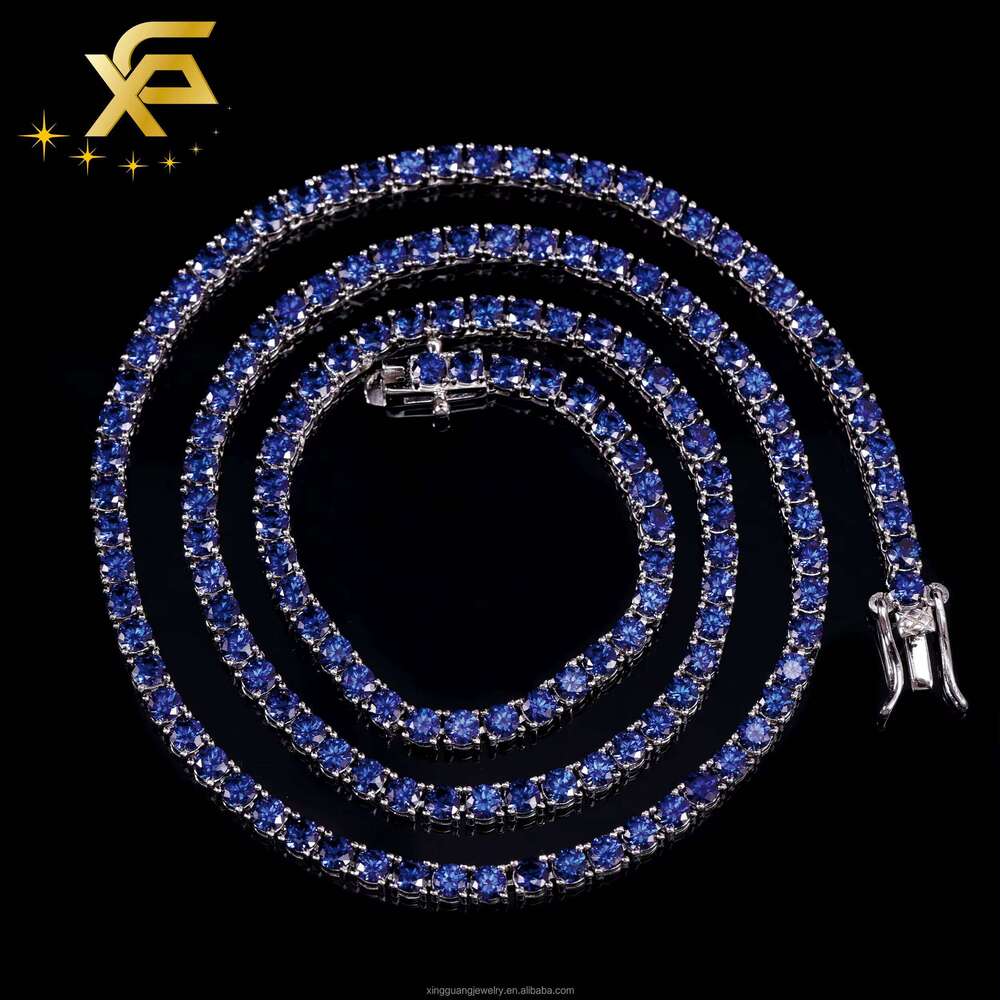 Fine Jewelry Men and Women 4mm Wide S Sier Blue Tennis Chain Necklace