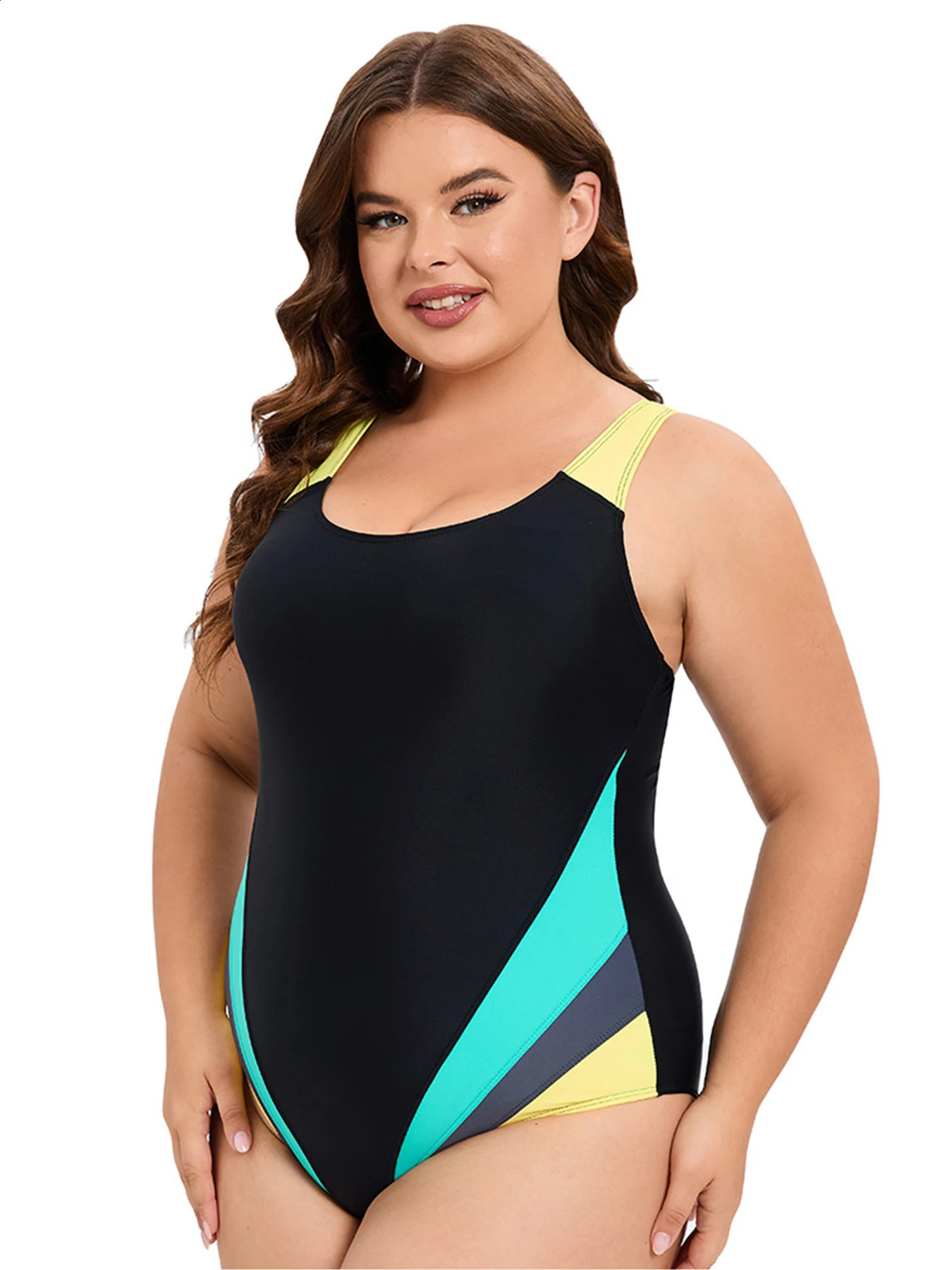 XL-5XL Patchwork Sports Swimwear Women One Piece Swimsuit Female Professional Swimming Suit For Women Backless Bathing Suit 250410