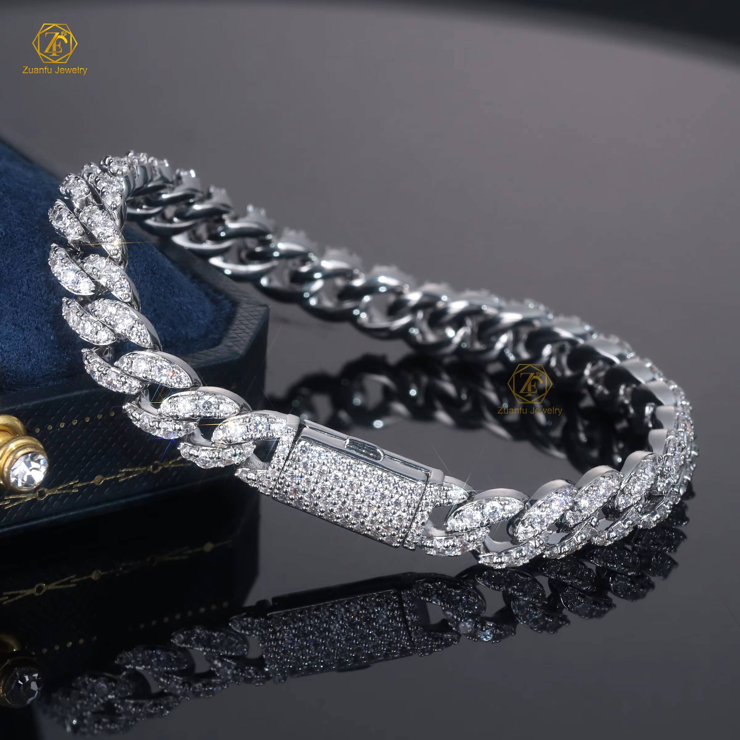 Hiphop Style 6mm Infinity Chain Moissanite Bangle 925 Silver 18K Gold Plated Unisex Bracelet with GRA Certificate for Party