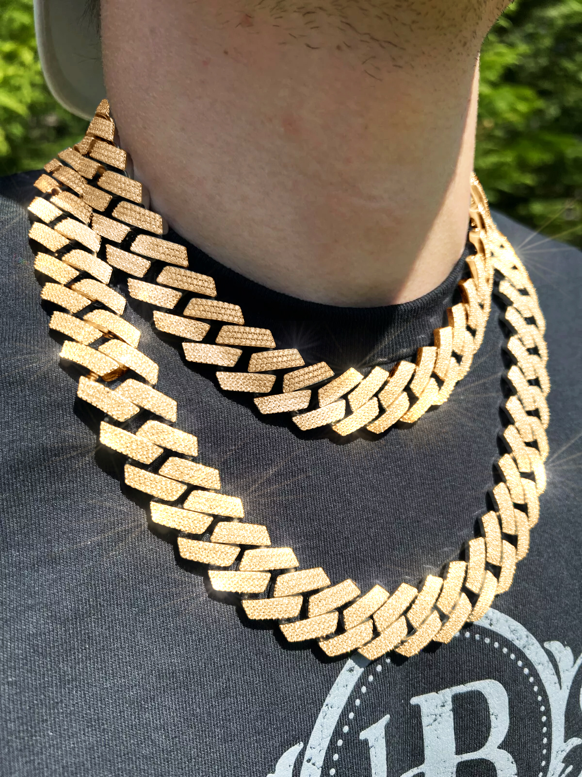 Elegant Moissanite Studded Cuban Link Necklace for Men in Gold Finish
