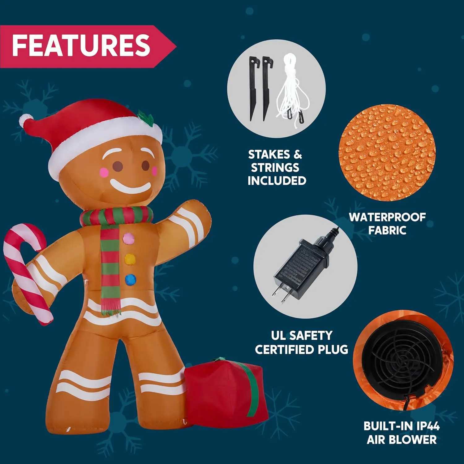 Christmas JOYFY 8 FT Christmas Inflatable Gingerbread Man with Candy Cane with Build-in LEDs for Xams Party Outdoor Dcor Y251111