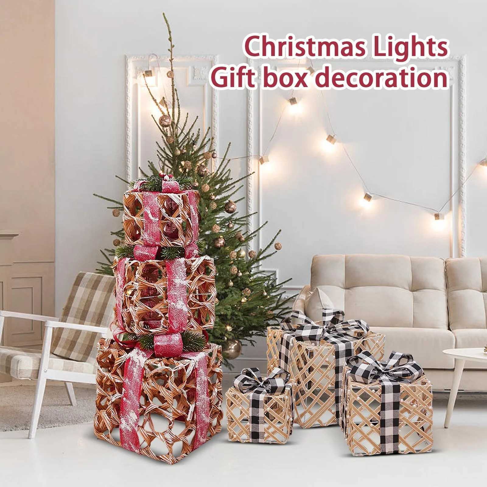 Christmas 3Pcs Christmas Lighted Gift Boxes With Led Light Up Decorations Present Boxes Set Battery Operated for Indoor Patio Garden Decor Y251111