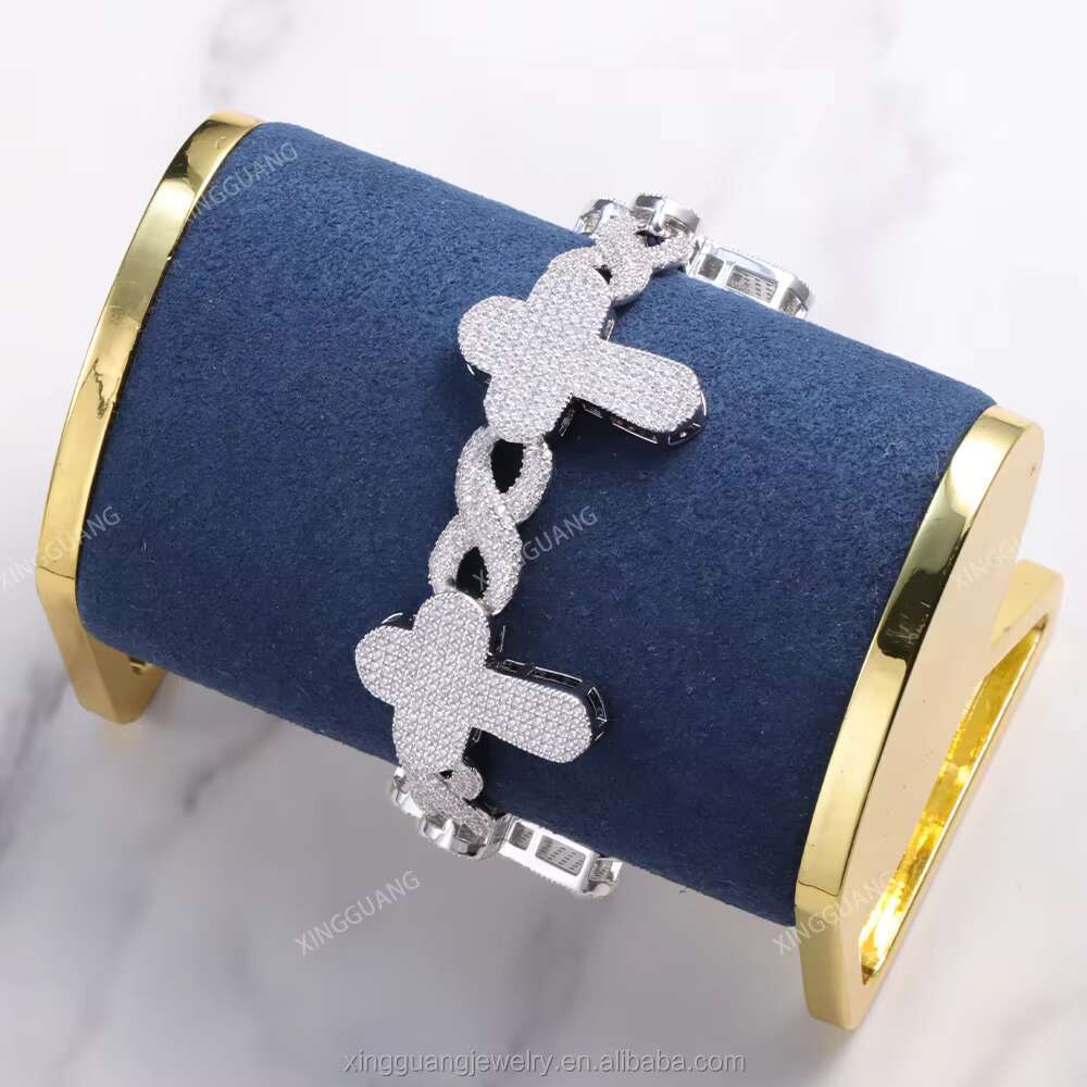 Fine Jewelry S925 Silver Infinity Link Moissanite Bracelet Pass Diamond Test Iced Out Moissanite Diamond Cross Cuban Bracelet
