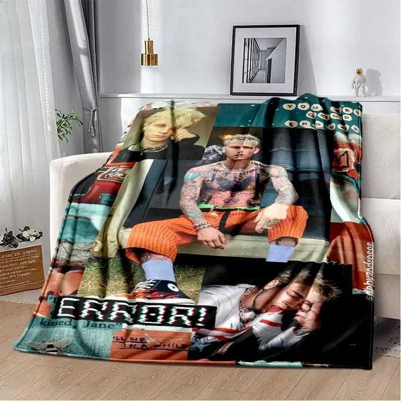 BlanketMachine Gun Kelly Poster Printed Flannel Warm Blanket Rapper Music Art Blankets Bedroom Sofa Bed Travel Picnic Blanket Fan Gift C251111