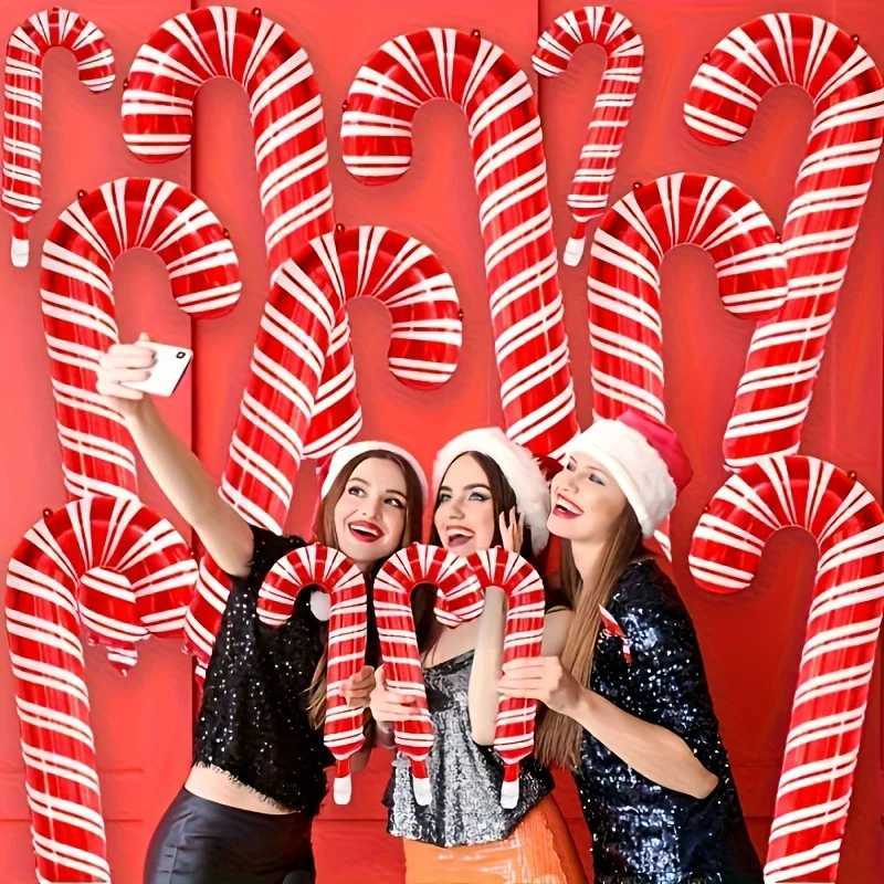 Christmas 10pcs Christmas Candy Cane Stick Balloons Outdoor Candy Canes Decor for Xmas Decoration Supplies Navidad Decoration Supplies Y251111