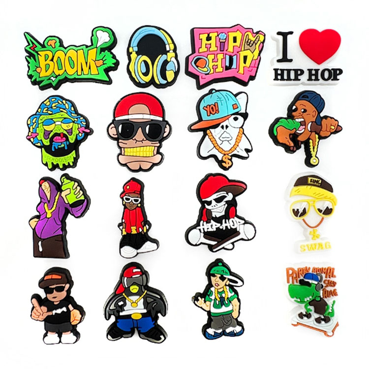 hip hop style shoe charms cartoon boy hat DIY shoe accessories decoration buckle pvc soft shoe flowers