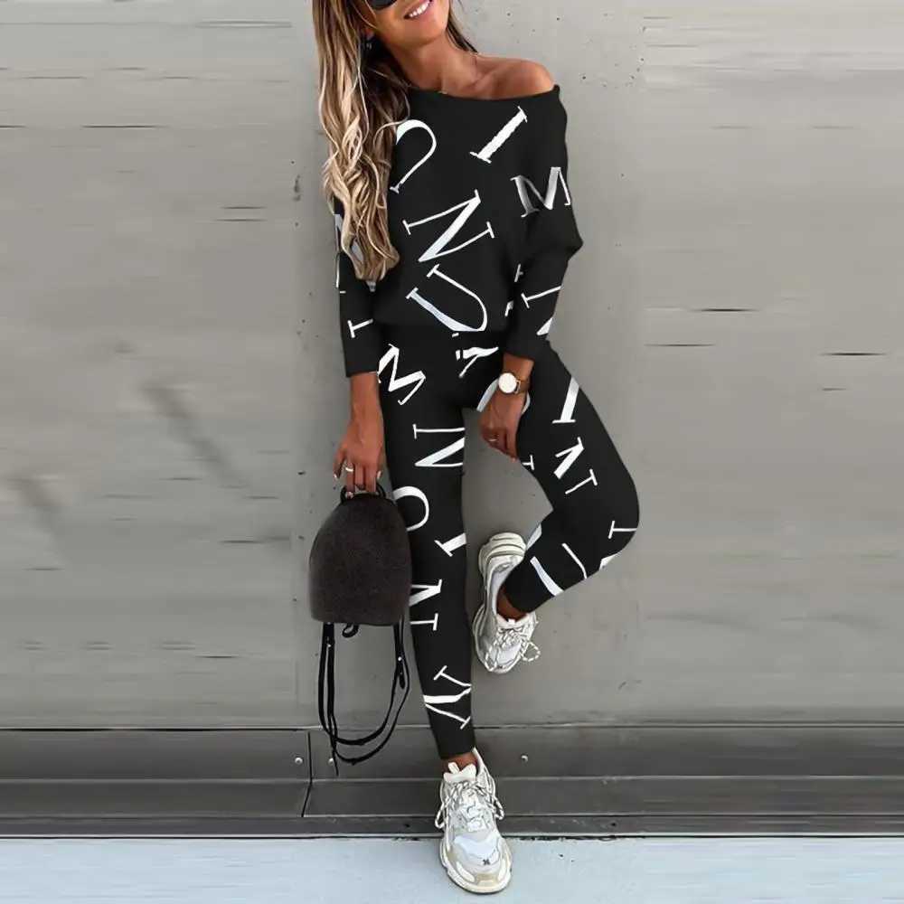 Casual sportswear two-piece set shoulder set womens spring letter set sportswear skin friendlyW250411