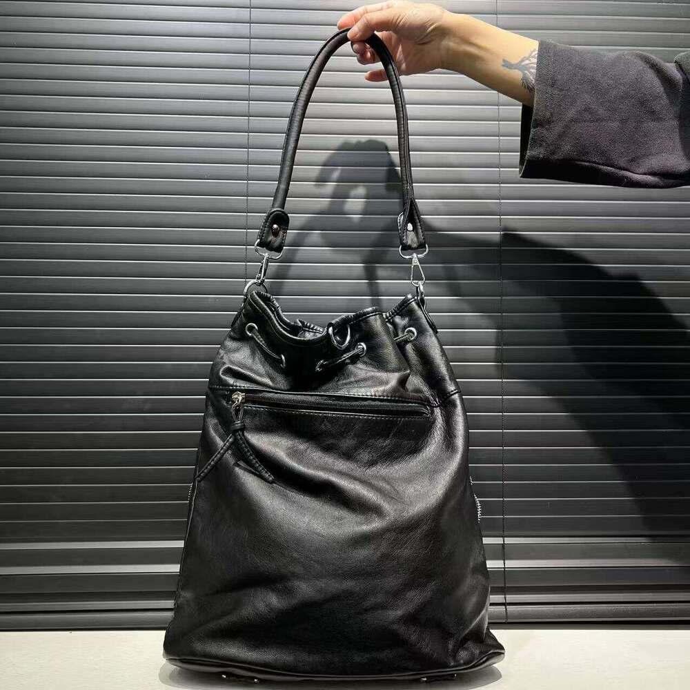 Y K Inspired Black Motorcycle With Multiple Pockets Durable Synthetic Faux Leather Adjustable Strap Perfect For Work Dates Parties Commute