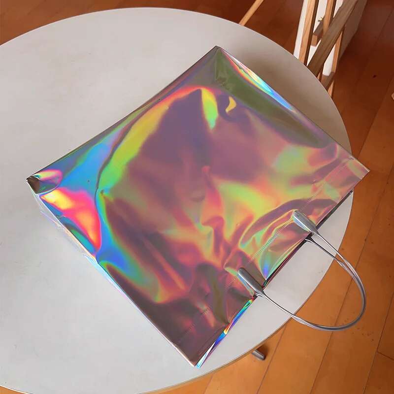 30Pcshigh-End Color Laser Handbag Sier Shopping Clothing Gift Shop Packaging Bag Waterproof Wedding Party Custom