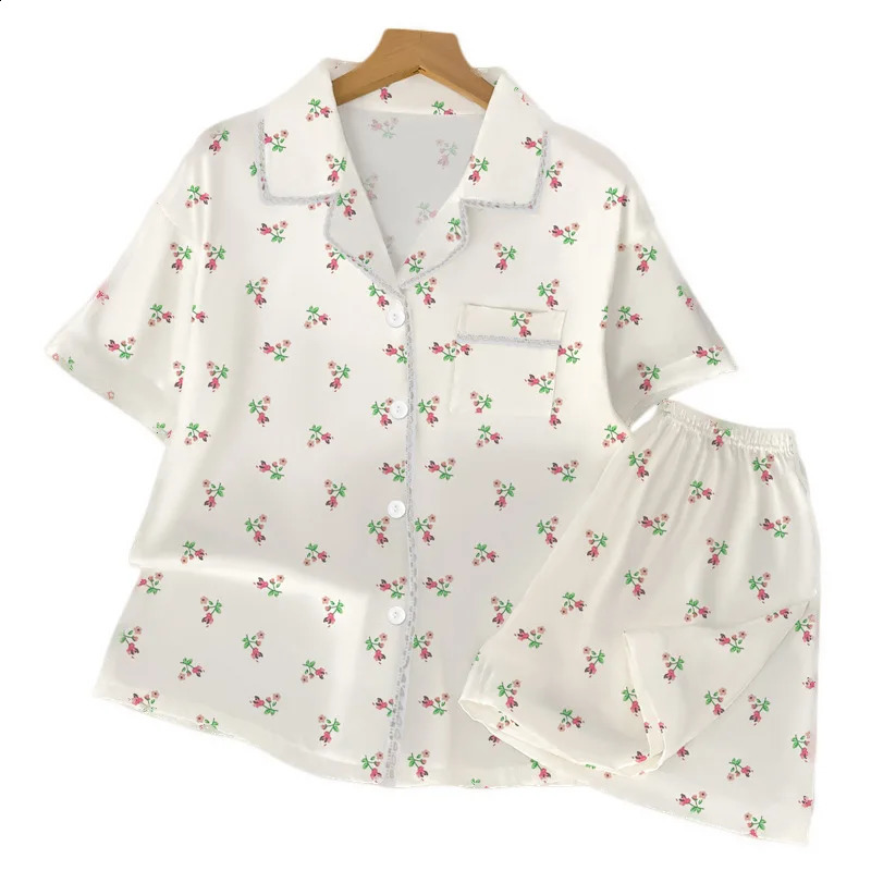 Princess Style Small Floral Pajamas Female Summer Garden Fresh Ice Silk Thin Section of Short-Sleeved Casual Homewear Suit 250411