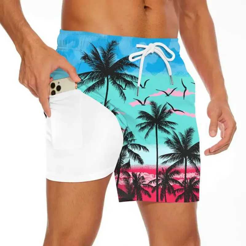 Mens printed beach shorts surfboard pineapple graphicPants summer Hawaiian swimsuit swimming cool ice dryW250410