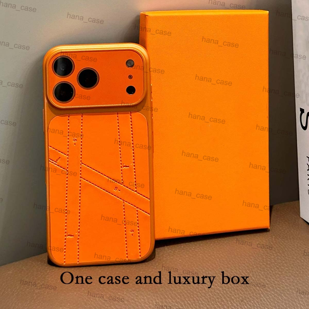 iPhone Case Designer for iPhone 17 Pro Max 16 Pro 15 14 13 Orange Luxury Phone Case for Women Men Gift Excellent Grip Shockproof Slim Leather Phone Cover with Box