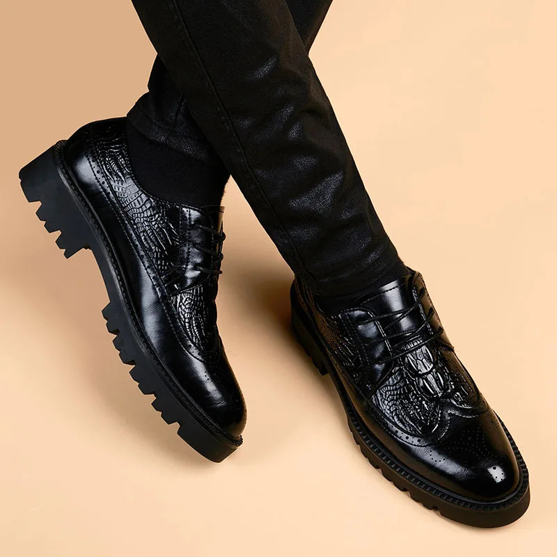 men fashion party nightclub dress genuine leather shoes pattern brogue shoe black trend gentleman footwear mans 251106