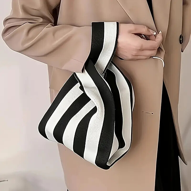 FL- Handbag Women's Knitted Wool Bucket Bag Versatile Handbag Casual Tote Bag Box Rice Bag