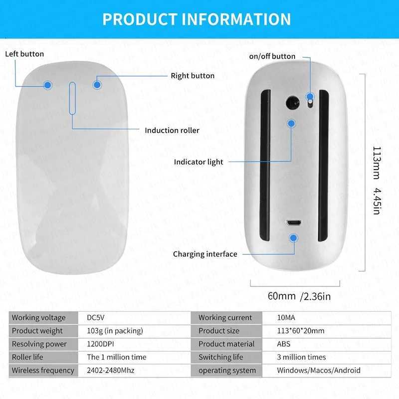 For Wireless Touch Magic Mouse For book Pro Air Mini Laptop Tablet PC iPad Gaming Ergonico Mouse Y251111