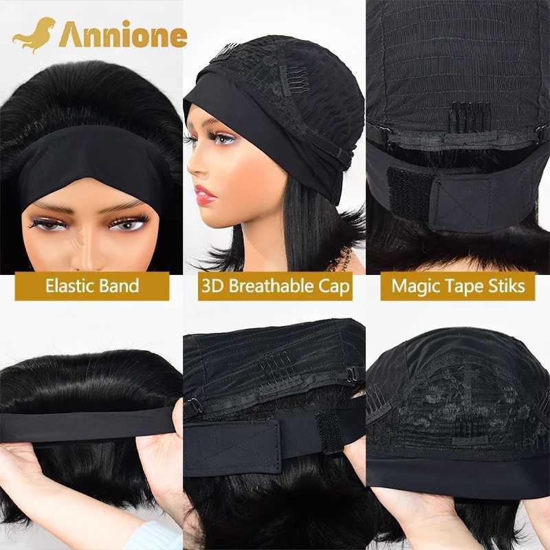 Headband Wigs Human Hair Straight Short Bob Glueless Wigs Human Hair Black Headband Wigs Easy Put On And Go Bob Wig Human HairT251111