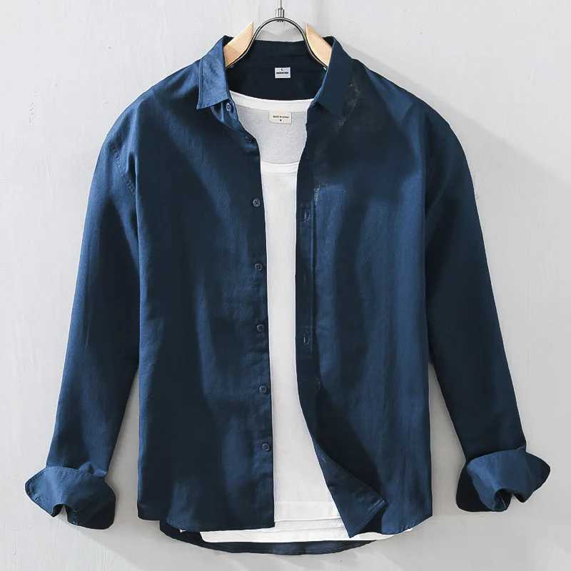 Basic Classic Long Sleeve Linen Cotton Shirts For Men Sold Color Comfortble Casual Button Up Hemp Shirt Man Chemises Homme K251110