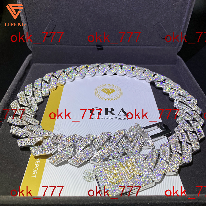 23mm Custom Moissanite Cuban Link Chain Gra Certified 925 Sterling Silver Ice Out Vvs Moissanite Diamond Necklaces Men Jewelry