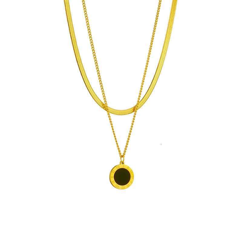 DIEYURO 316L Stainless Steel Roman Numeral Dial Pendant Necklace For Women New Trend Girls 2-Chain Choker Birthday Jewelry Gifts