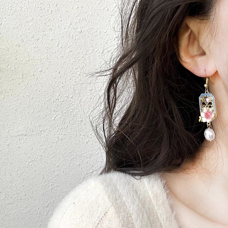 New Chinese style hollow glazed flower earrings for earrings