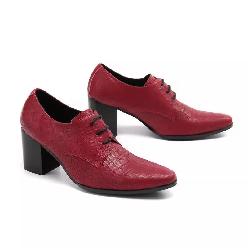 European and American -embossed Lace-up Fashion Mens Shoes Trendy Nightclub Pointed High Heels Leisure Shoes Man 251106