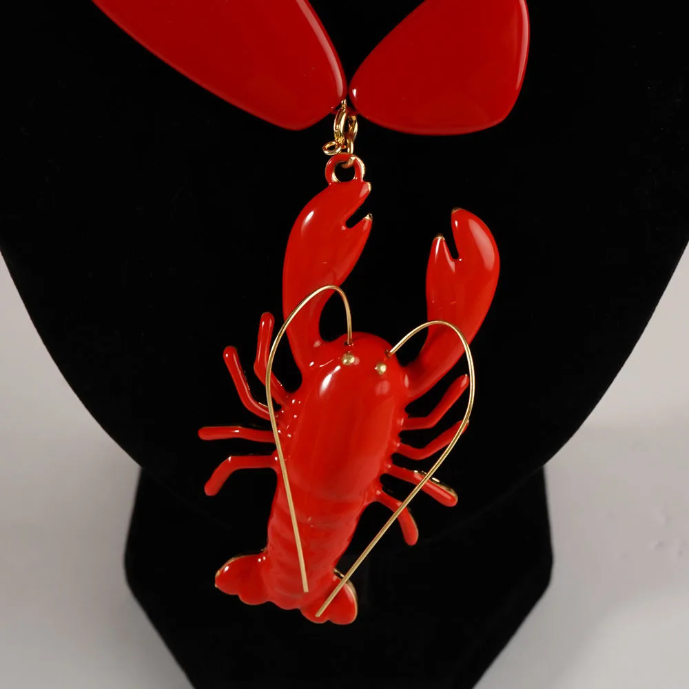 Vintage red white blue geometric resin lobster pendant necklace suitable for women bohemian statement Indian jewelry 250409