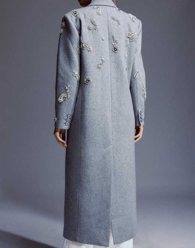 Design Women Cashmere Overcoat 1 Piece Crystals Decoration Coat Lady Office Commute Formal Occasion Jacket Customized