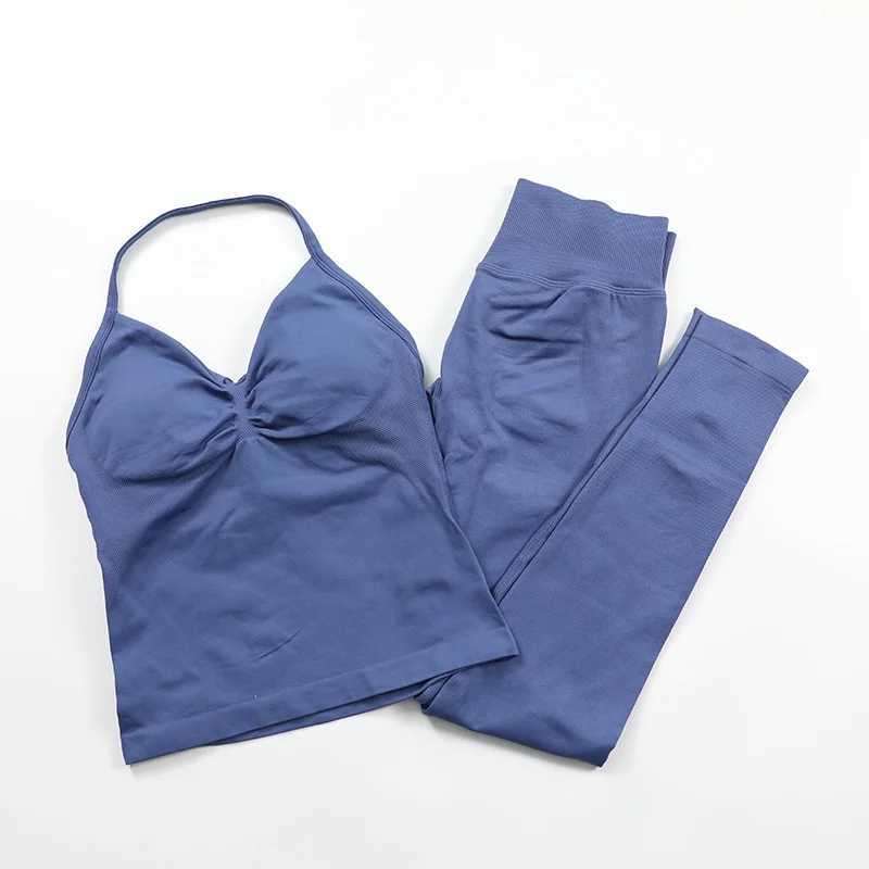 Impact seamless yoga set womens fitness Pilates clothing set womens Scrunch Bum gym leg and pad hanger vest exercise setW250411