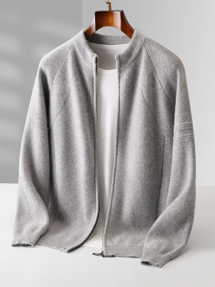 Chic 100 Merino Wool Knitted Sweater Autumn Winter Heavyweight Mens Cardigan Crewneck Coat Mock Neck Tops 251030