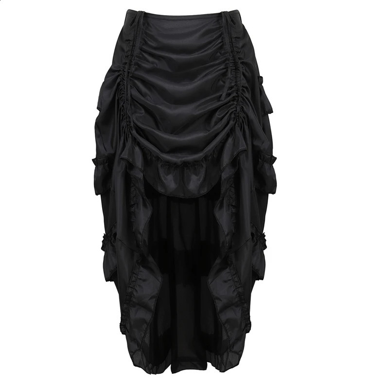 Steampunk Women Skirts Gothic Irregular Shirring Pleated Party Maxi Long Skirt High Low Costumes Punk Sexy Corset Plus Size Red 250410