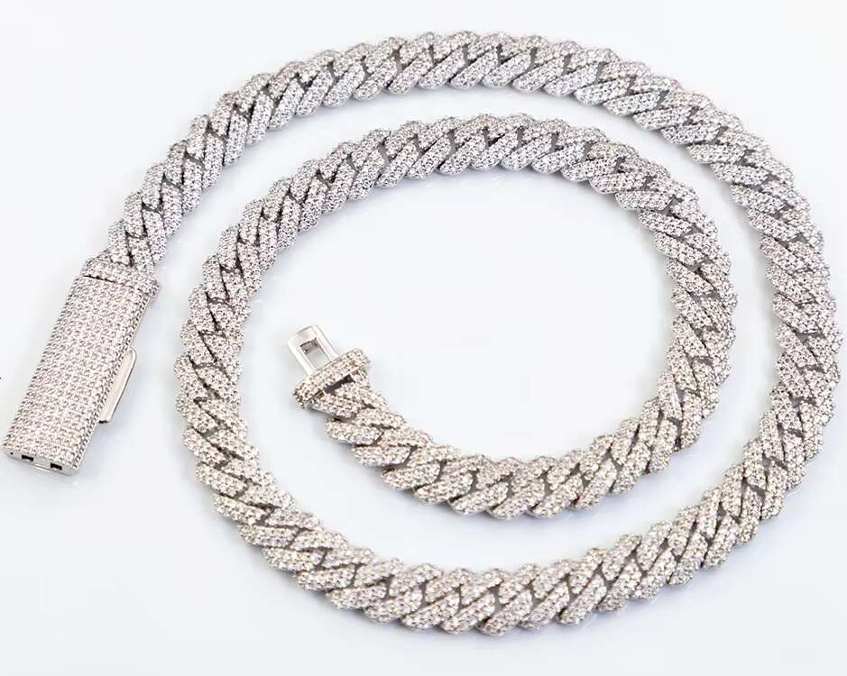 Factory Wholesale 925 Silver Cuban Chain 10mm 2 Rows Wide GRA Certificate VVS Moissanite Cuban Gold Plated Cuban Link Chain