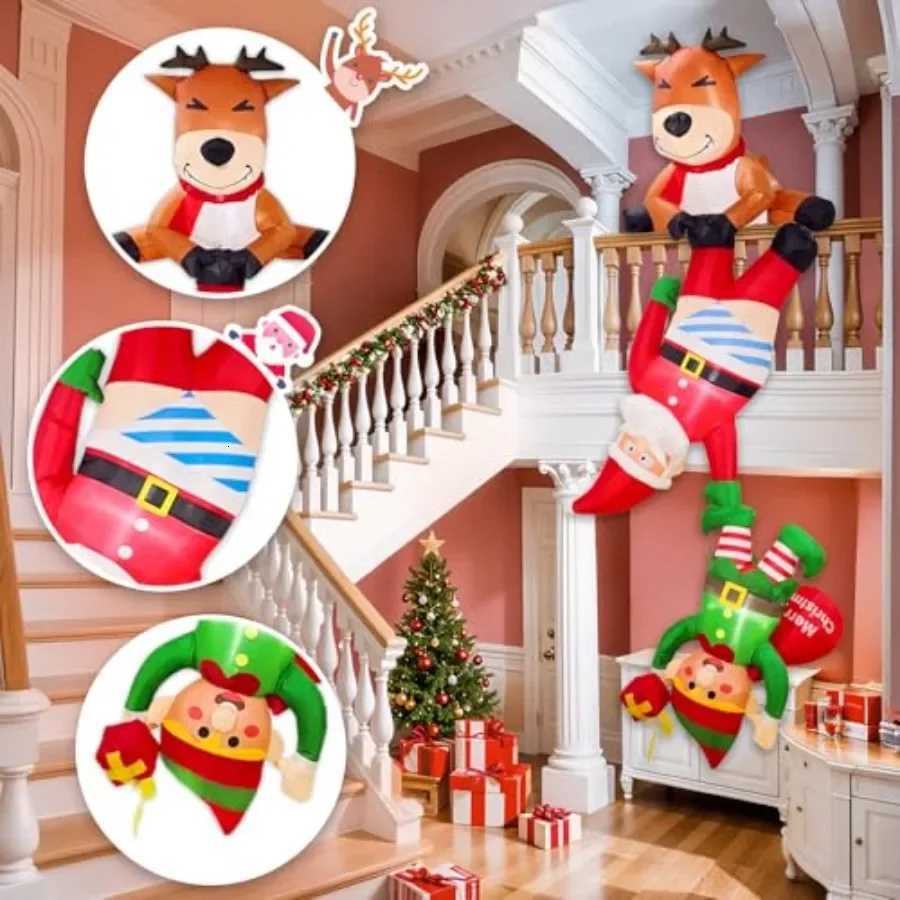 Christmas 8 FT Inflatable Christmas Decorations Outdoor Funny Christmas Inflatables Reindeer Pulling Climbing Santa and Falling Elf Chris Y251111